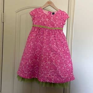 Bright pink floral print with lime green trim